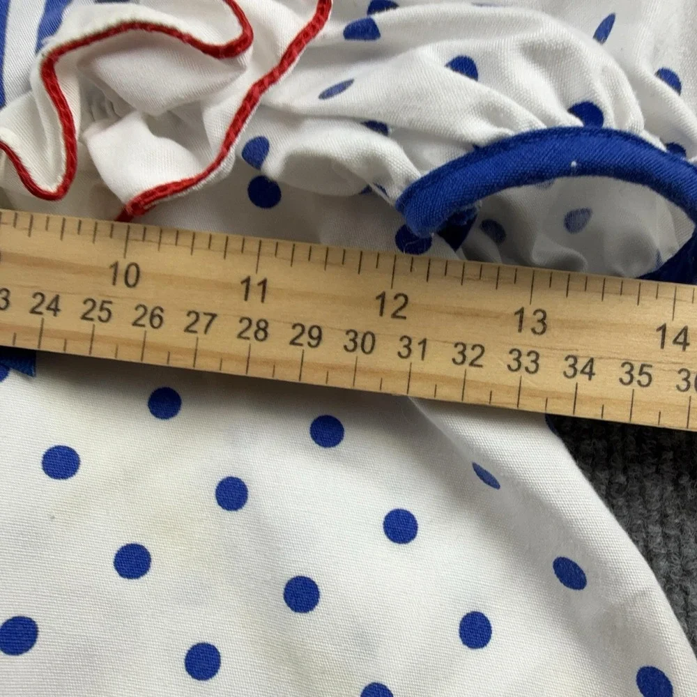 VTG Polka Dot Outfit Set Girls 18-24M White Blue Top Shorts 2 Piece Bow Stripe